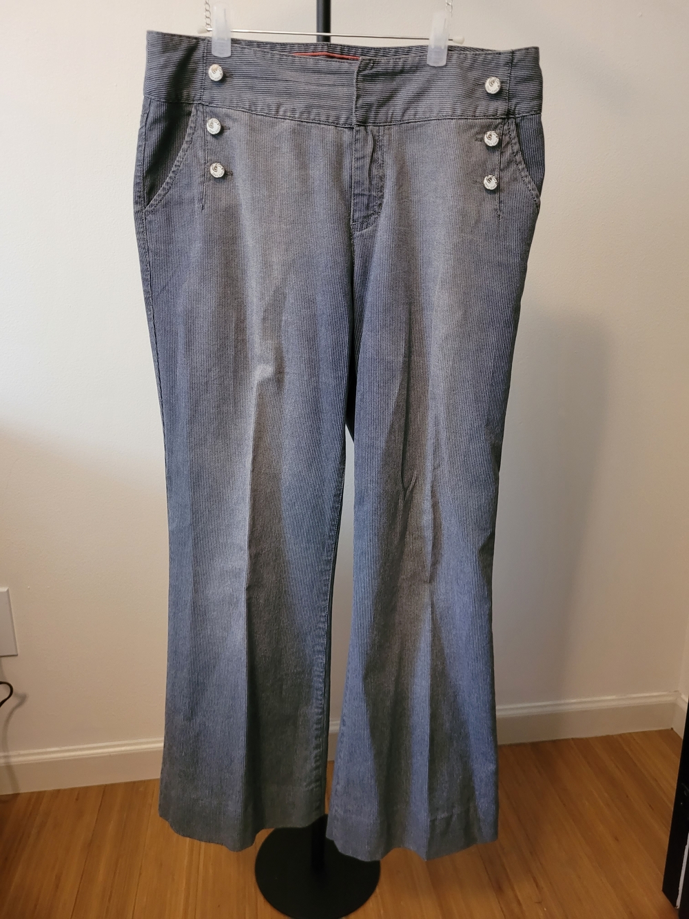 DKNY Jeans Wide Leg Flare Pinstripe Jeans